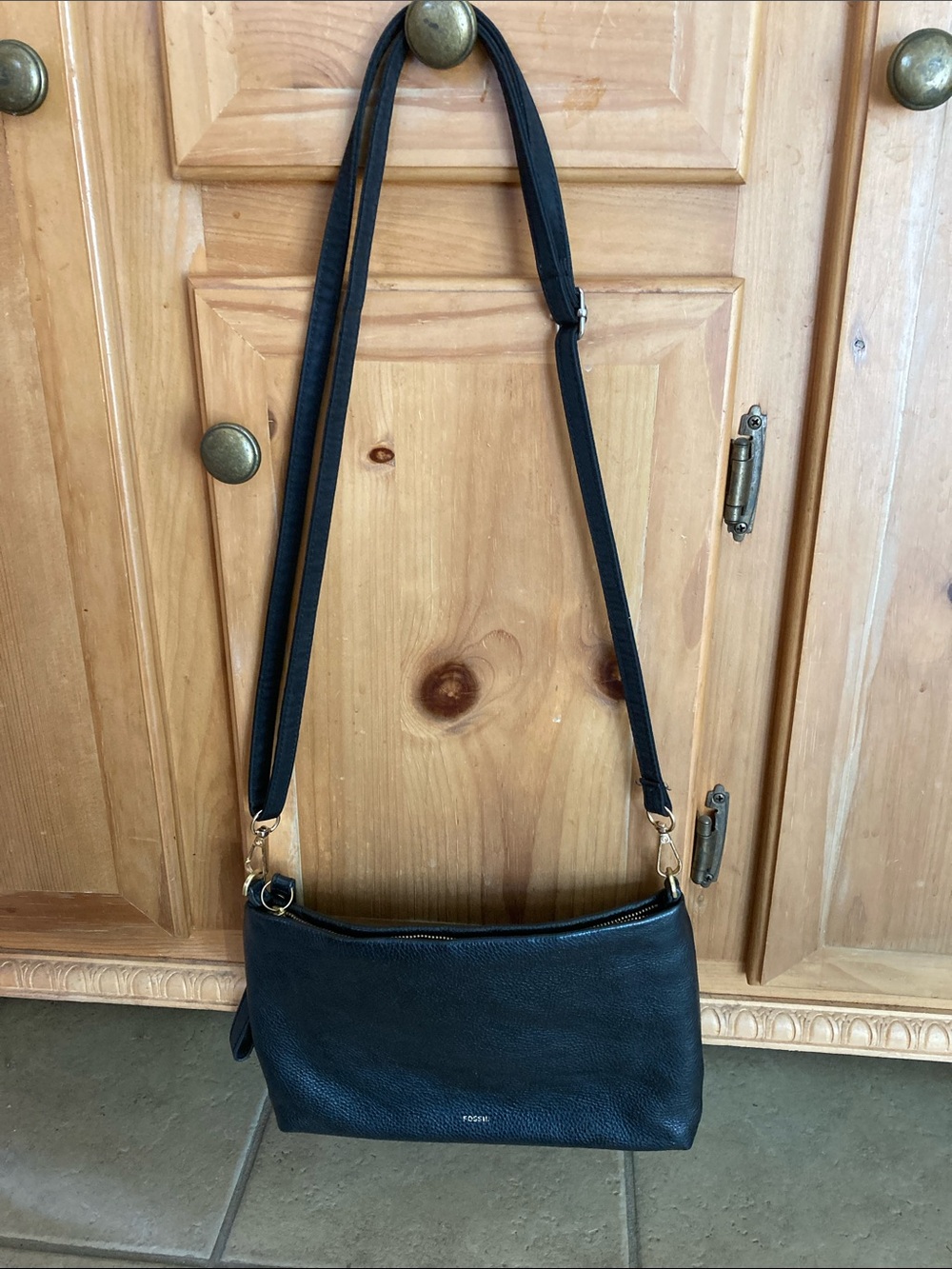Fossil black pebbled leather crossbody bag